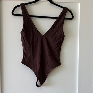 Aritzia Deep V Brown Bodysuit